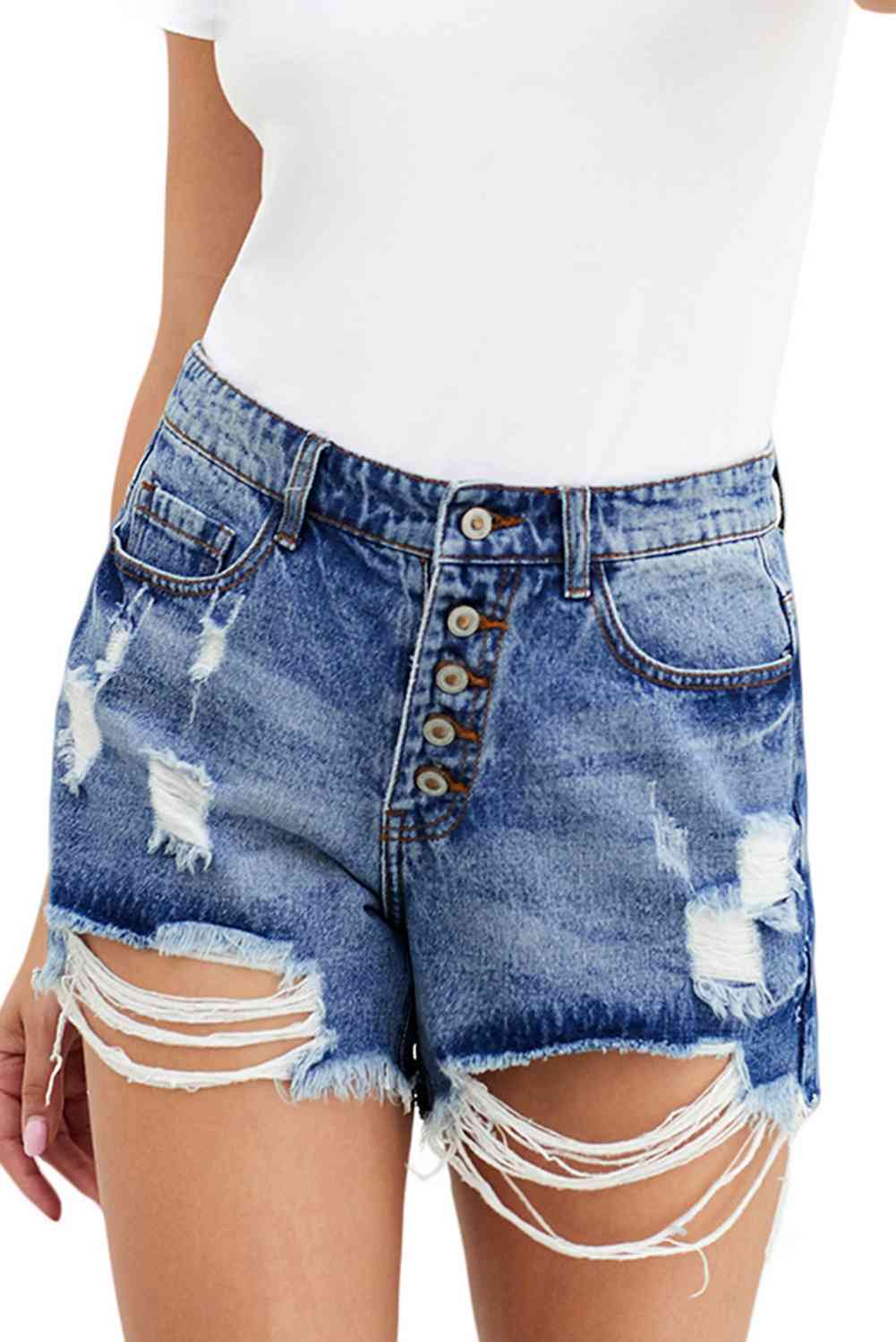 Stilla | Knaplukning Denim Shorts