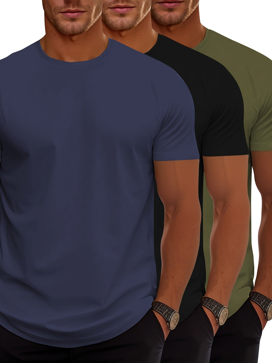 Skovae | 3Er Pack Herre T-shirts med Korte Ærmer, Sommerlige Ensfarvede Farver