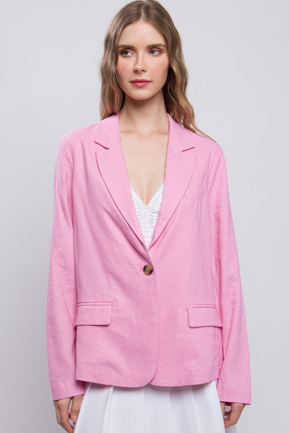 Stilla | Tree One-Button Langærmet Linned Blazer