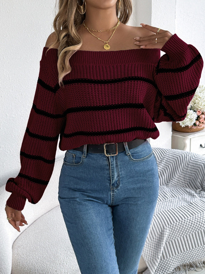 Stilla | Stribet Pullover med Lange Ærmer og Udsatte Skuldre