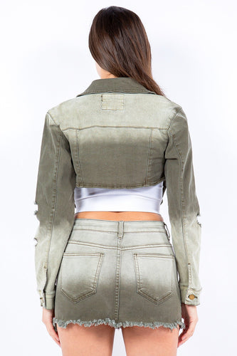 Stilla | Bazi Distressed Ombre Vasket Cropped Denim Jakke