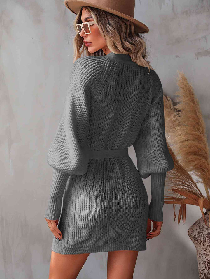 Stilla | Surplice Lantern Sleeve Wrap Sweater Kjole