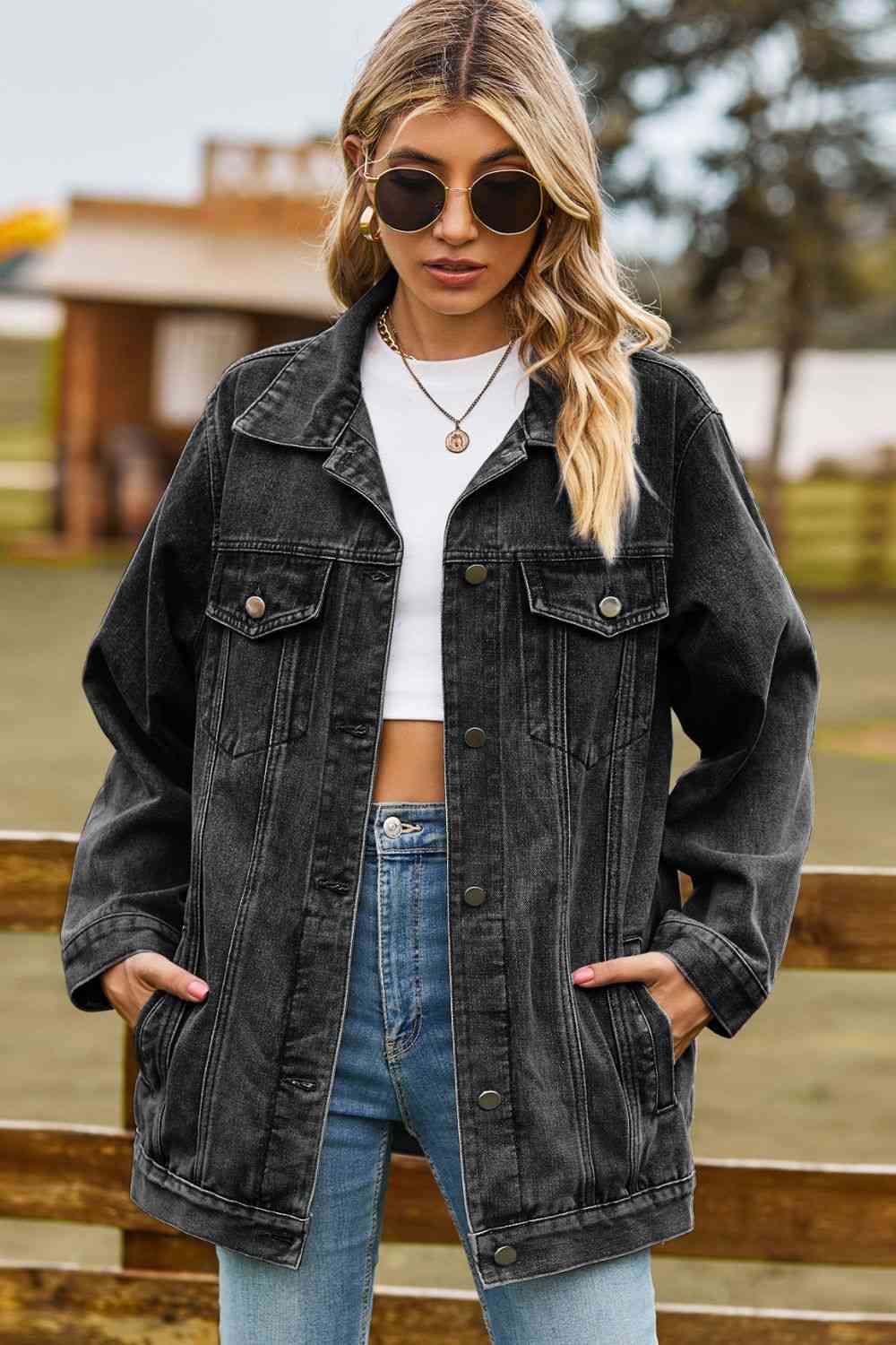 Stilla | Kravehals Denim Jakke Med Lommer