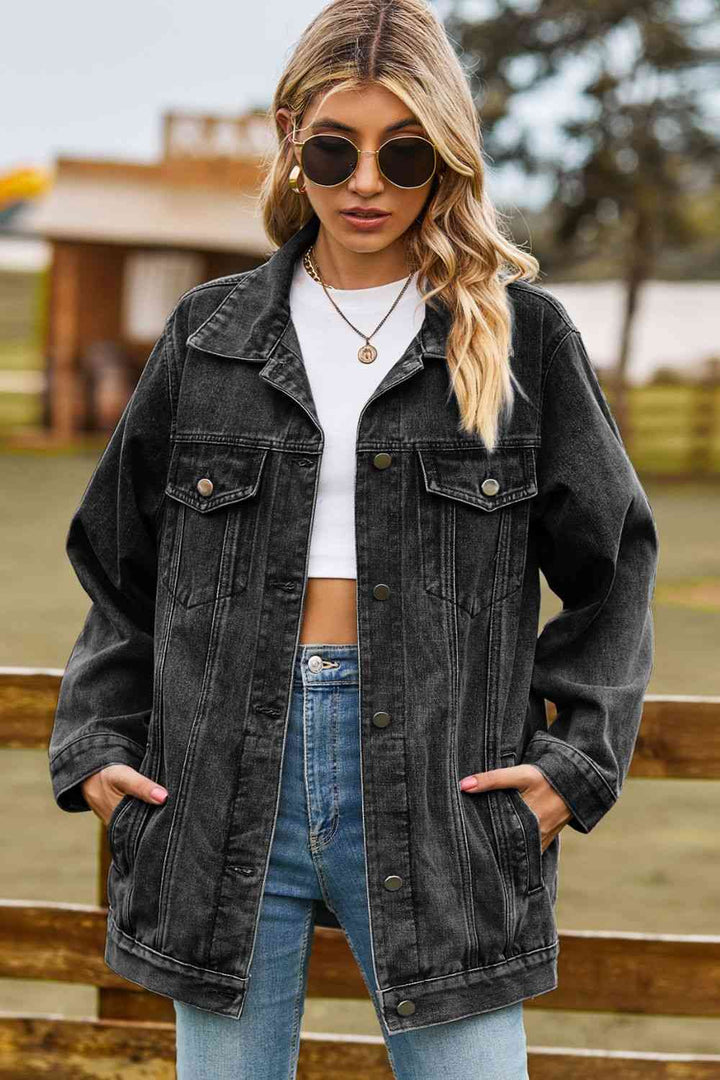 Stilla | Kravehals Denim Jakke Med Lommer