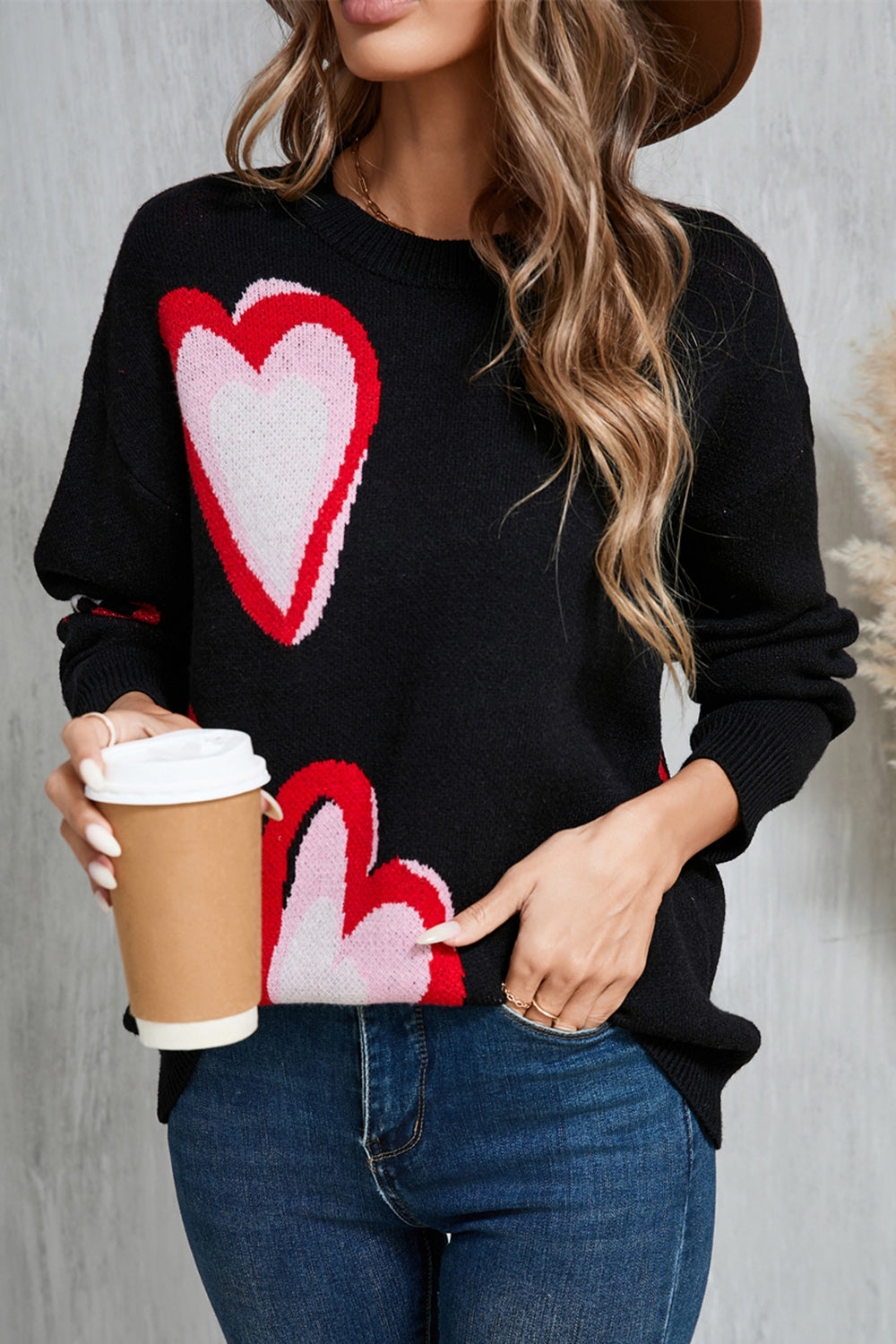 Stilla | Rundhals Sweater Med Lange Ærmer i Hjerteform