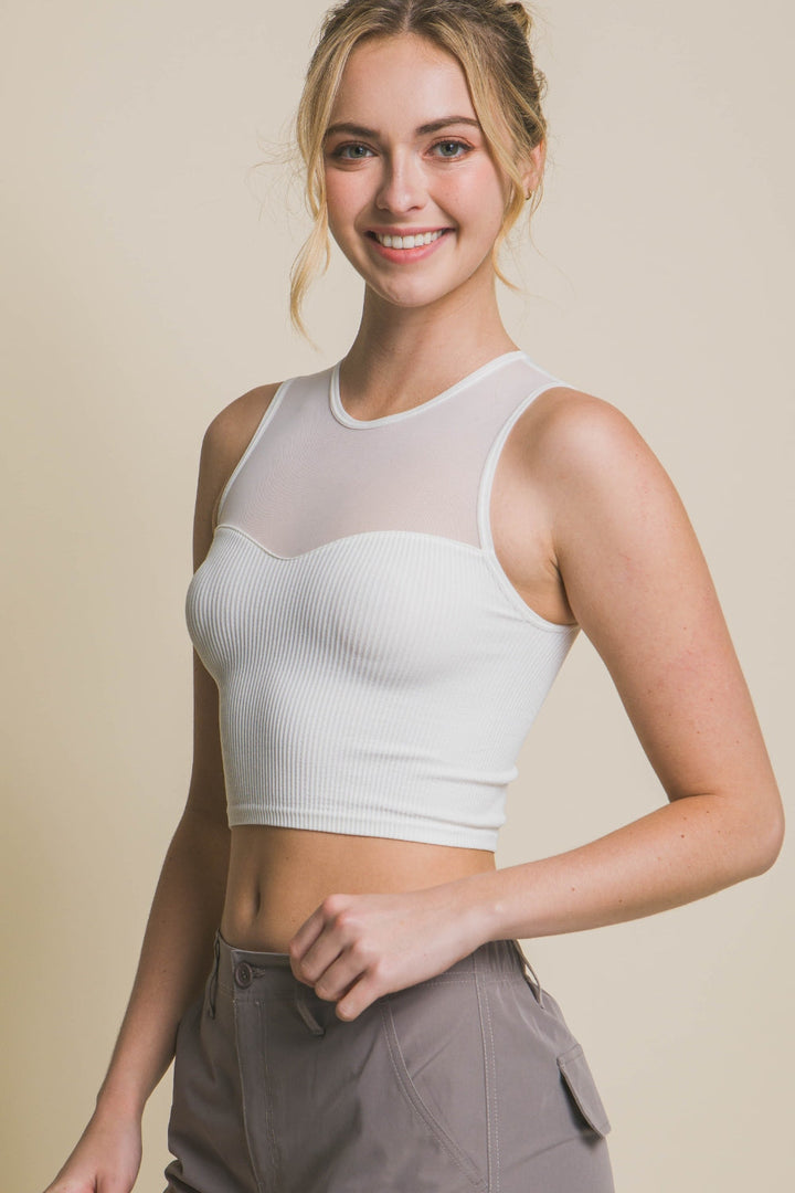 Stilla | Tree Rund Hals Ribbet Cropped Mesh Tank