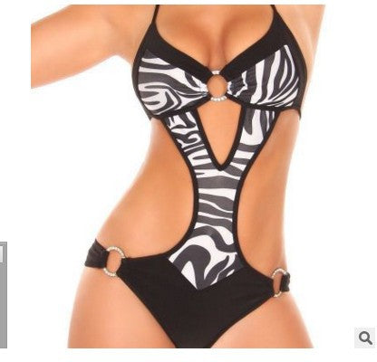 Damer Én-delt Badedragt med spændende Cut-Outs og Zebra-design Skovae