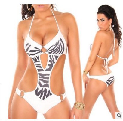 Damer Én-delt Badedragt med spændende Cut-Outs og Zebra-design Skovae