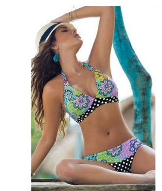 Dame Triangel-Bikini med livligt blomsterprint og prikket buks Skovae