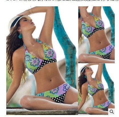 Dame Triangel-Bikini med livligt blomsterprint og prikket buks Skovae