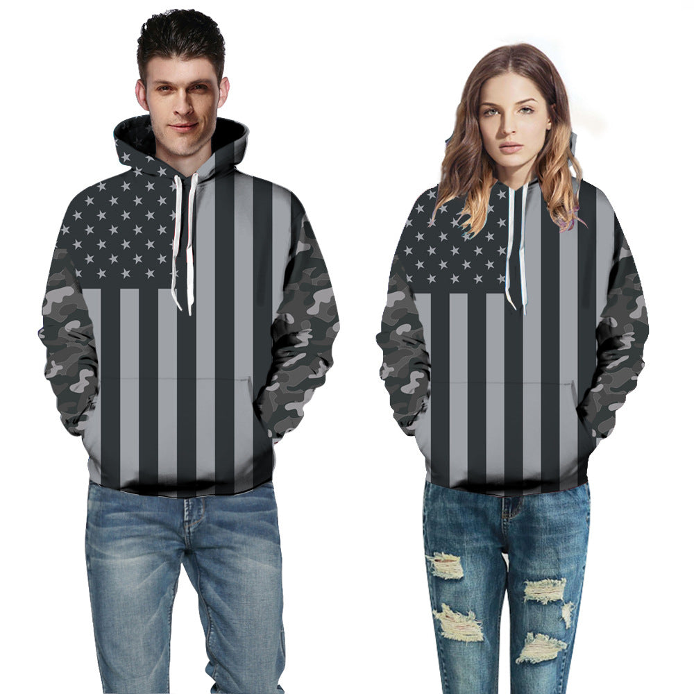 Dame hættebluse med camouflage-inspireret flagmotiv Stilla