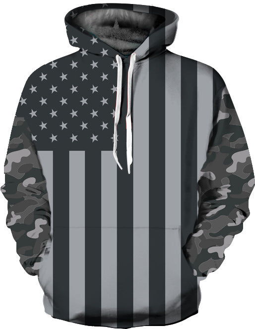Dame hættebluse med camouflage-inspireret flagmotiv Stilla