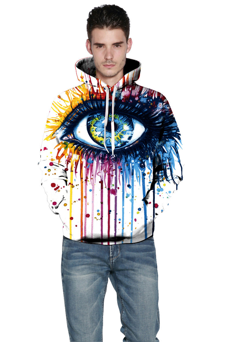 Dame hættepullover med kreativt kunstøjne-motiv og unik farveovergang Stilla
