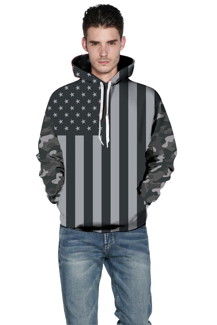 Dame hættebluse med camouflage-inspireret flagmotiv Stilla