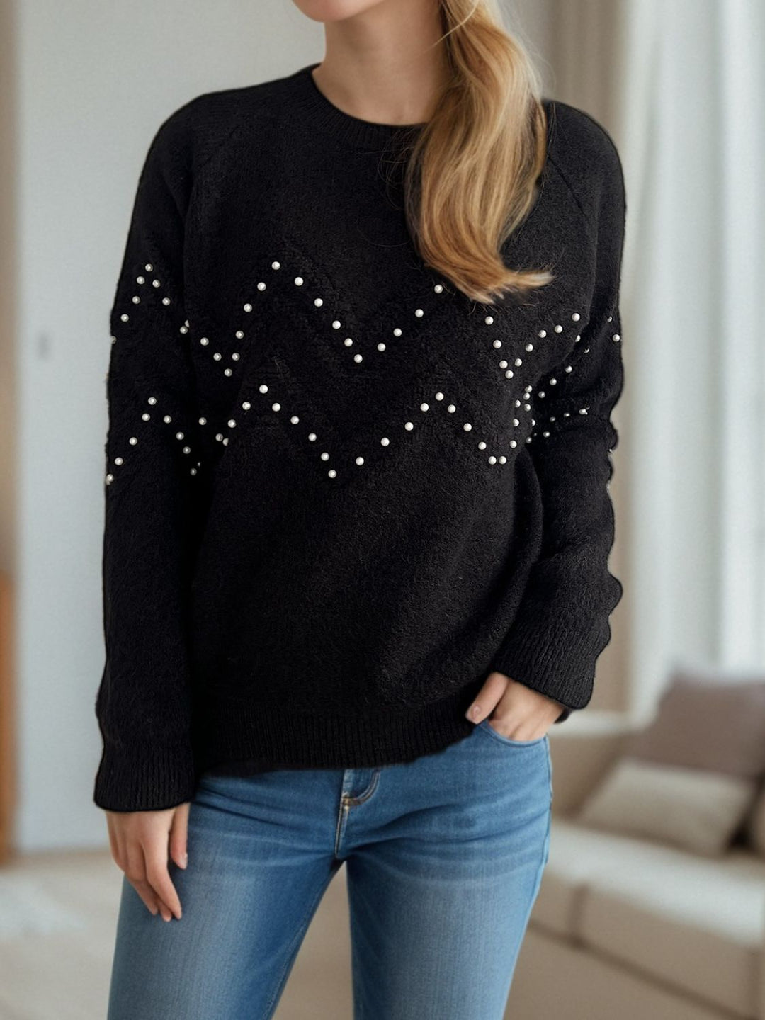 Stilla | Pullover Varm Med Perlepynt
