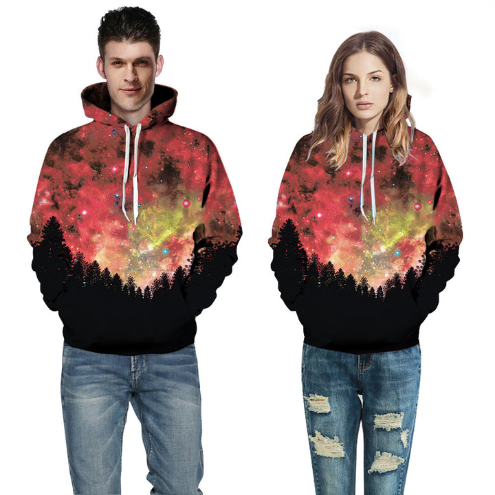 Unisex hættepullover med kreative galaktiske motiver og stilfuld farveovergang Stilla