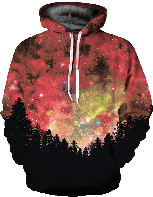 Unisex hættepullover med kreative galaktiske motiver og stilfuld farveovergang Stilla