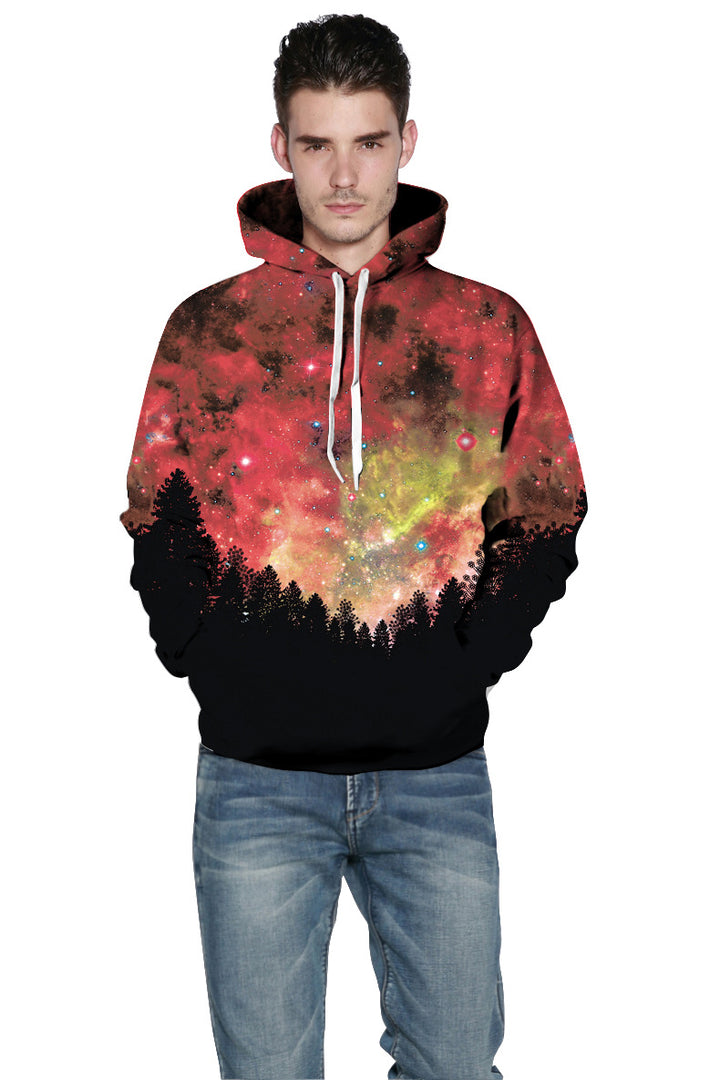 Unisex hættepullover med kreative galaktiske motiver og stilfuld farveovergang Stilla