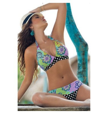 Dame Triangel-Bikini med livligt blomsterprint og prikket buks Skovae