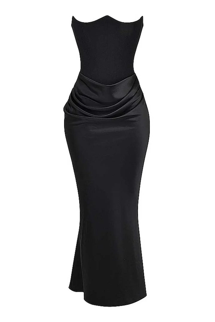 Skovae | Elegant Bustier-Patchwork Formelle Fest Fishtail Maxi Kjoler-Sort