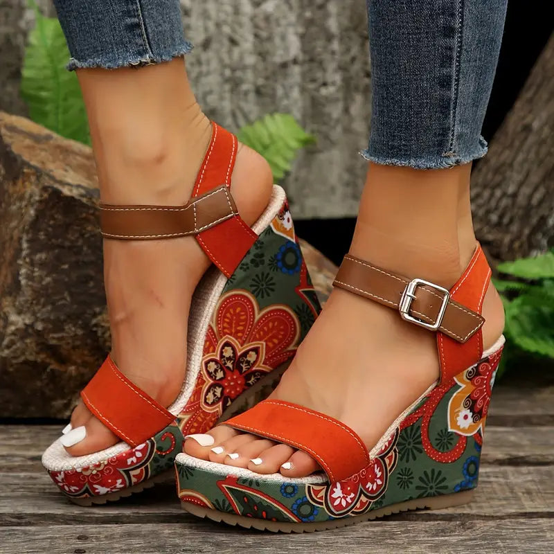 Stilla | Wedge Sandaler Med Blomsterprint Til Kvinder Design
