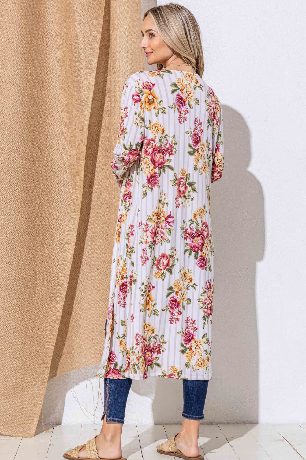 Stilla | og Det Hvorfor Floral Kimono Strikjakke Lang Åben Foran