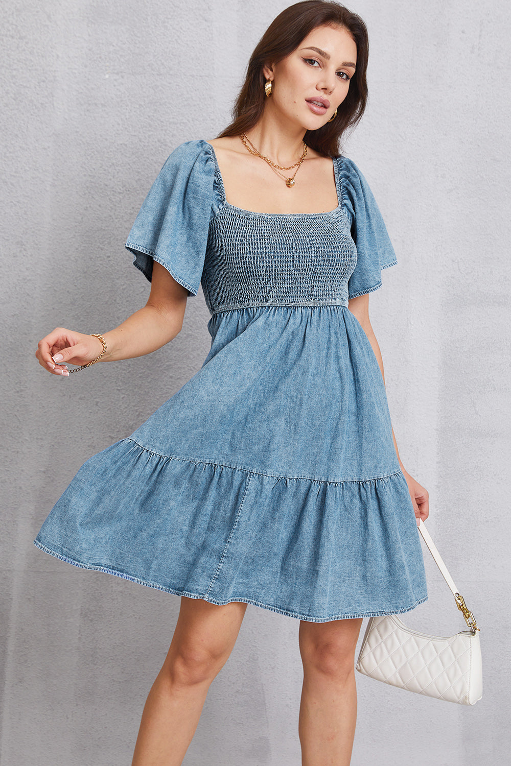 Stilla | Square Neck Mini Denim Dress