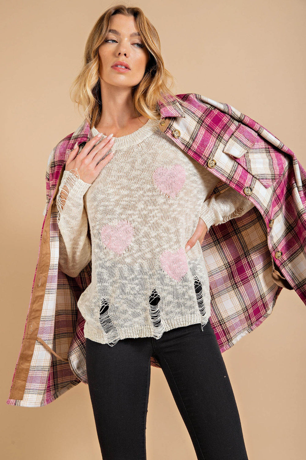 Stilla | Amerika Hjerte Mønster Slidt Sweater