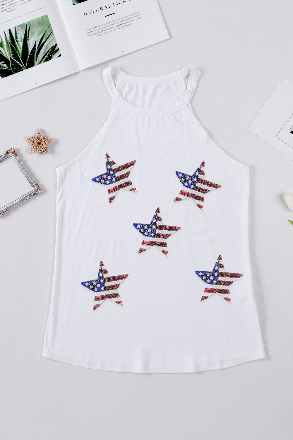 Stilla | US Flag Star Grecian Neck Tank