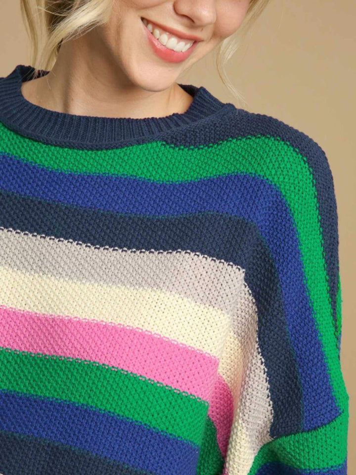 Stilla | Pullover med lange ærmer og rund hals med kontraststriber