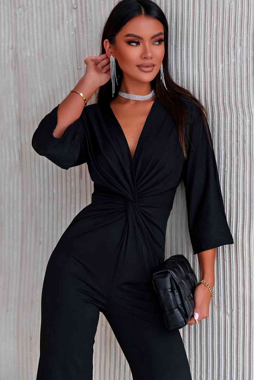 Stilla | Plunge Trekvart Ærme Jumpsuit