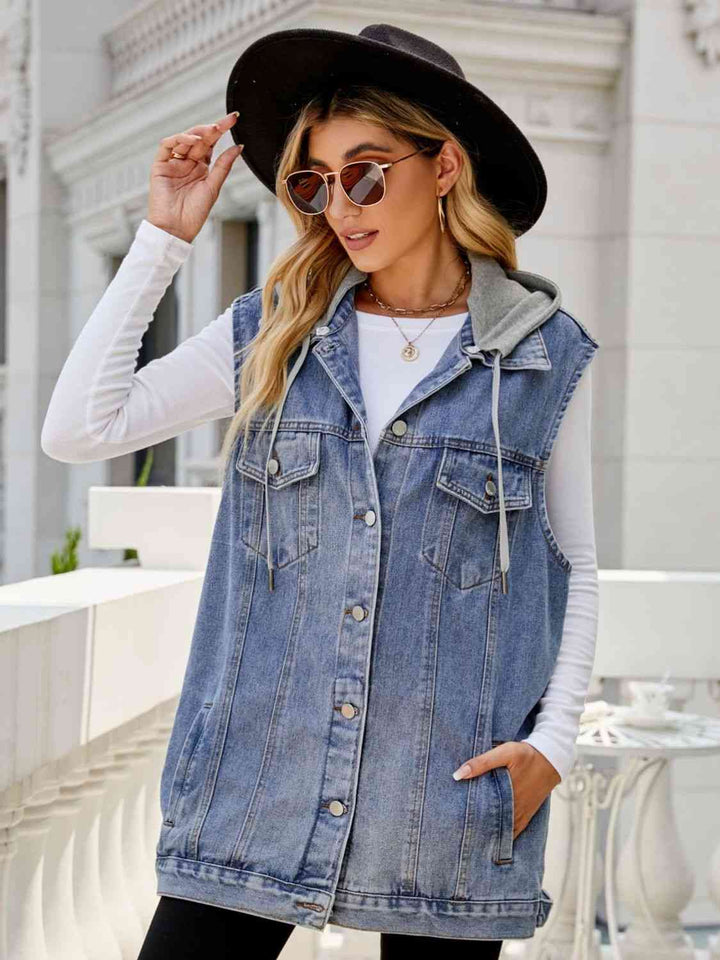 Stilla | Hættetrøje Uden Ærmer Denim Med Lommer