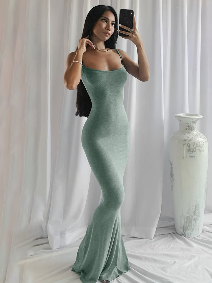 Stilla | Ærmeløs Sexet Scoop Neck Åben Bag Cami Maxi Kjole