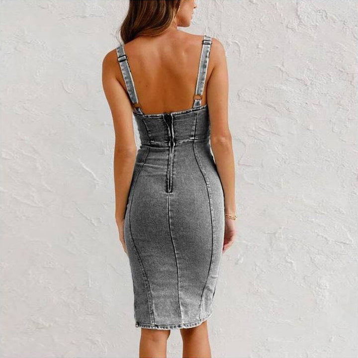 Skovae | Stroppeskjorte med U-udskæring - Sommerlig, Løs, Tætsiddende Slim-Fit-kjole med slidsdesign