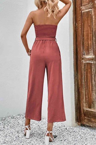 Stilla | Knapstropløse Smocked Jumpsuit Med Lommer
