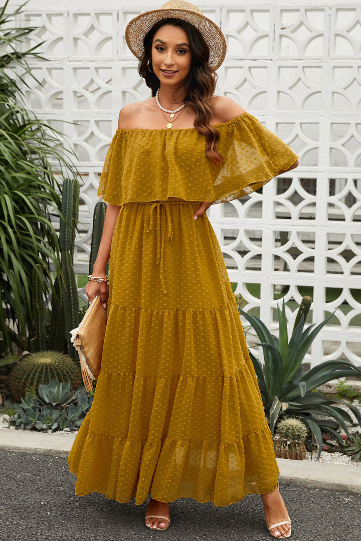 Stilla | Dot Off-Shoulder Lagdelt Maxi Kjole