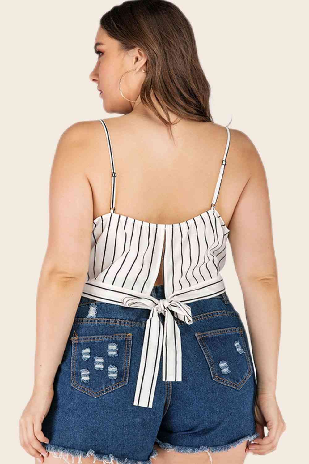 Stilla | Størrelse Stribet Tie-back Cropped Cami