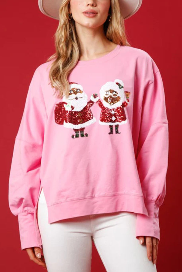 Stilla | Julemand Pailletter Casual Løs Lange Ærmer Sweatshirt