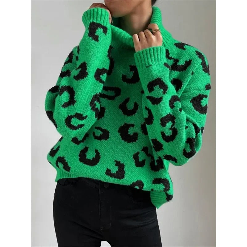 Stilla | Afslappet rullekrave-strikpullover med leopardmønster