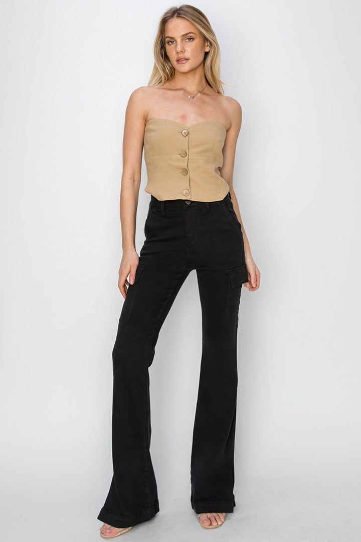 Stilla | Full Size High Rise Side Slit Cargo Bootcut Jeans