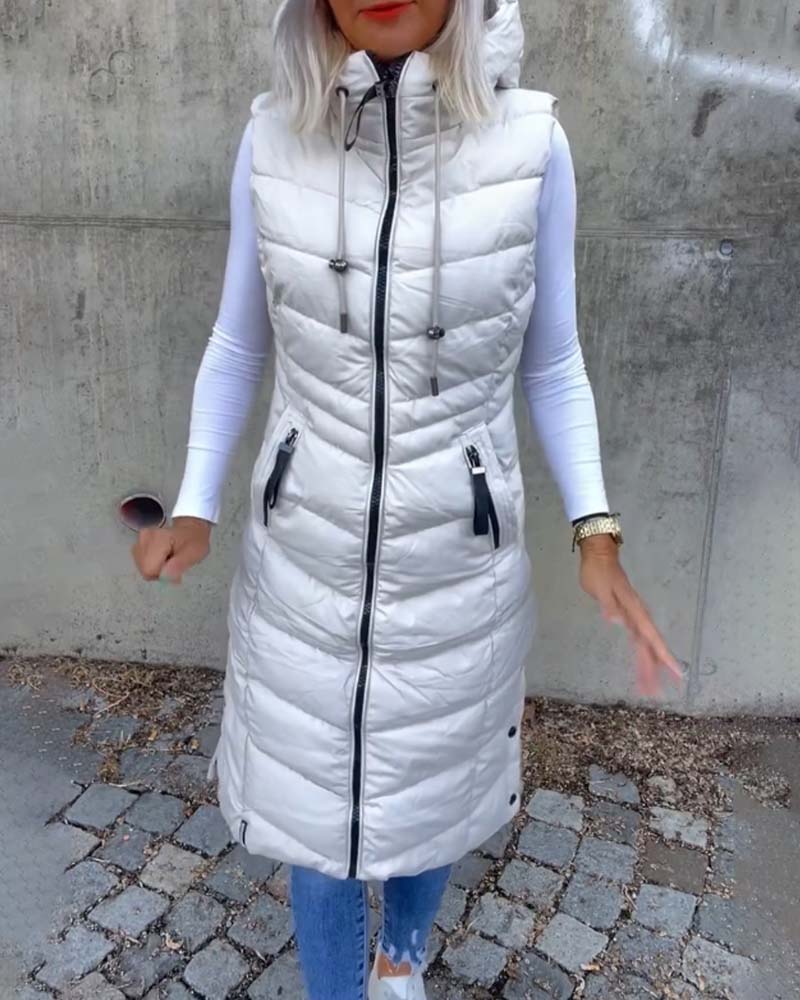 Stilla | Ærmeløs Casual Vatteret Jakke med Hætte og Lynlås