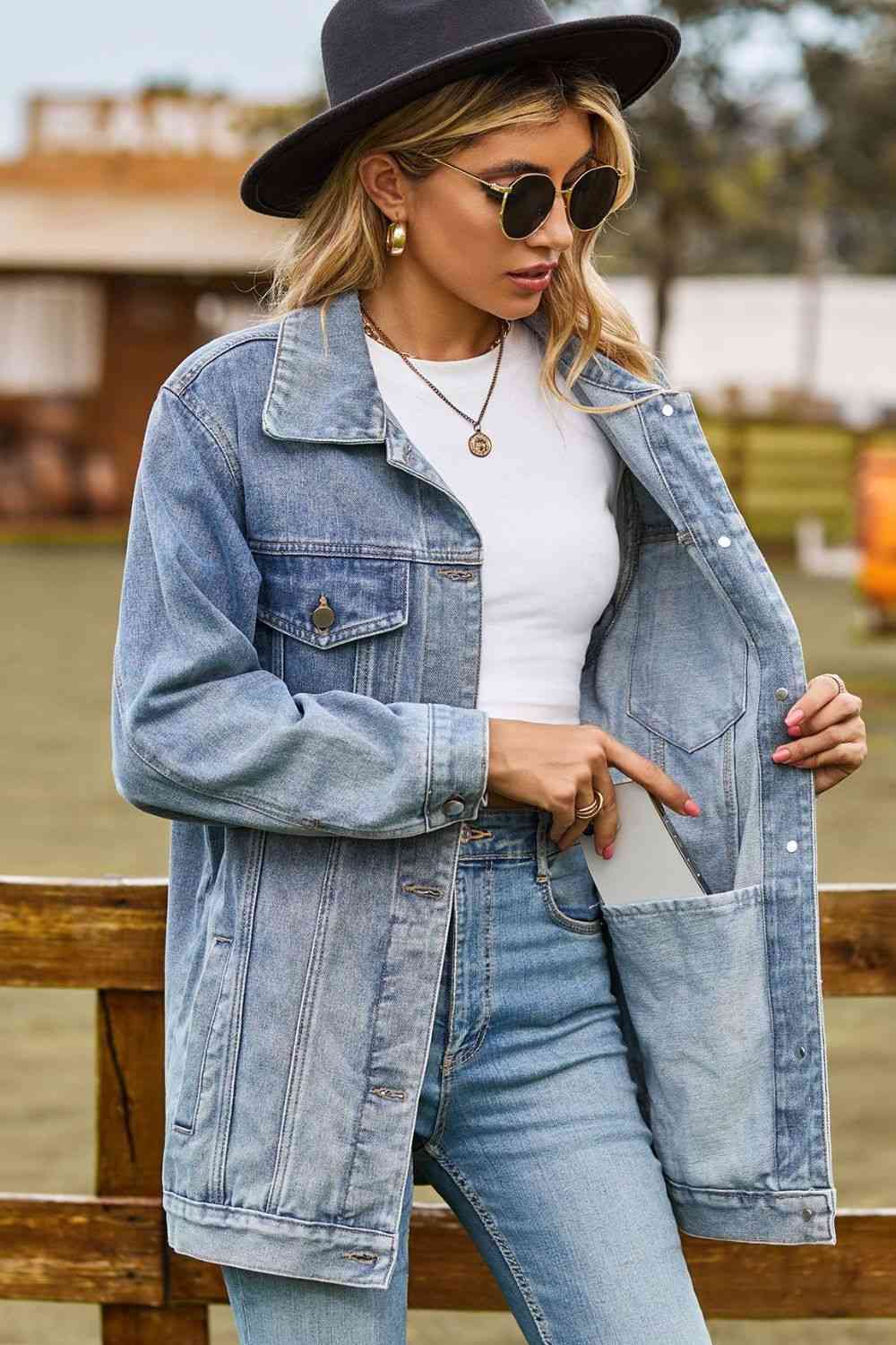 Stilla | Kravehals Denim Jakke Med Lommer