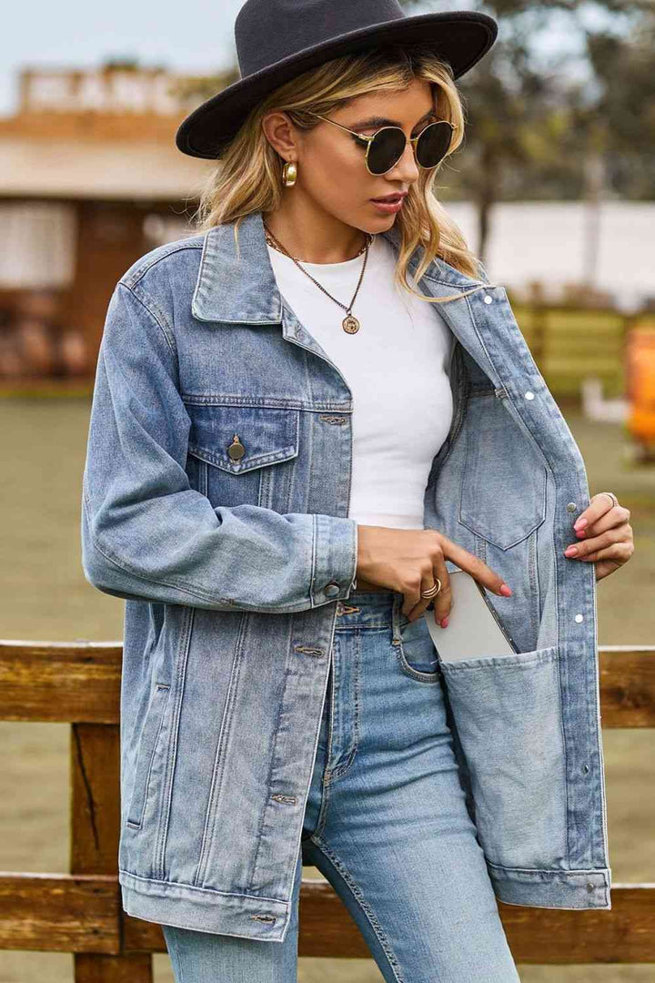 Stilla | Kravehals Denim Jakke Med Lommer