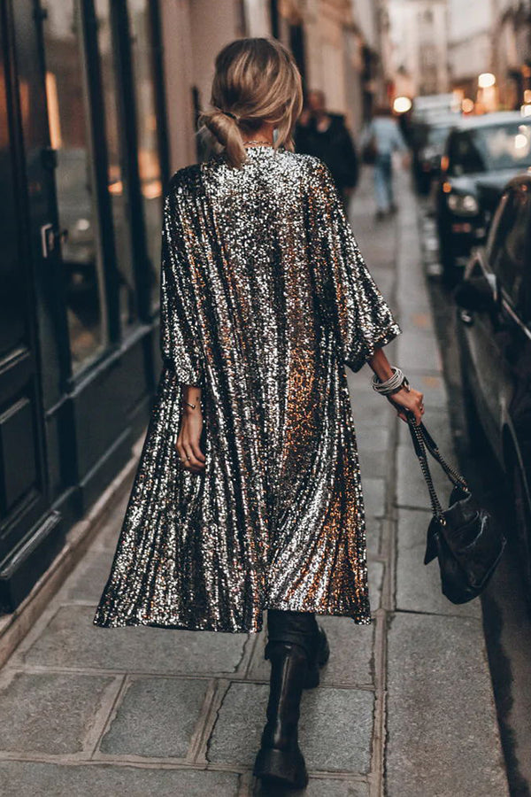 Stilla | Glamour Disco Paillette kimono med vidt ærme