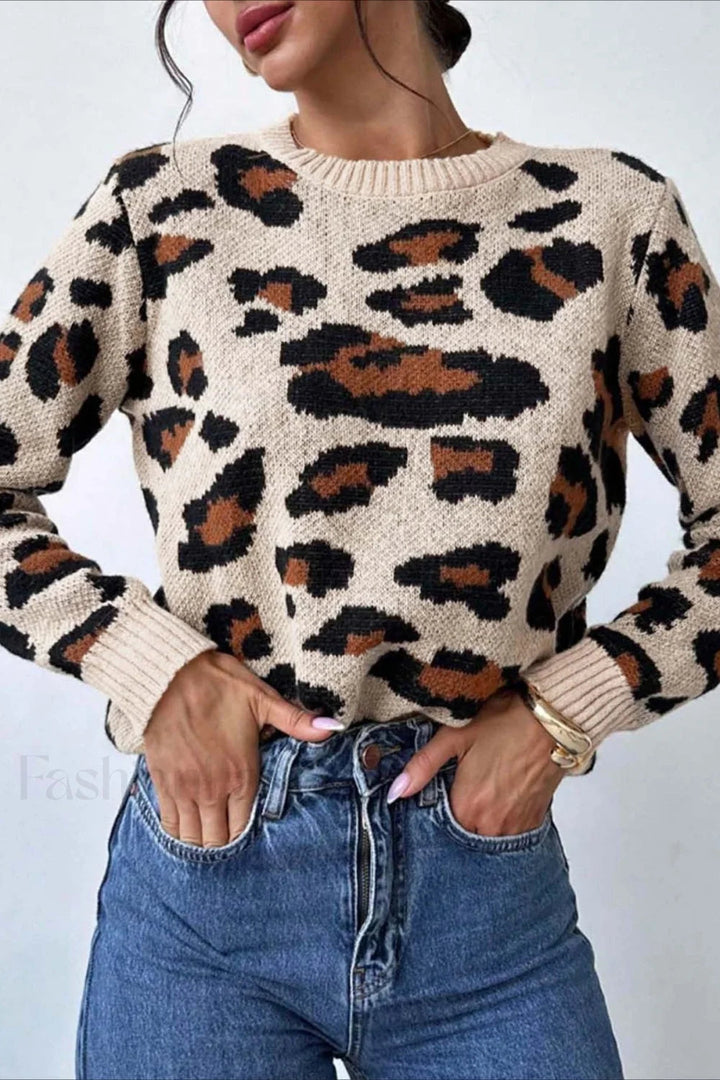 Stilla | Pullover med rund hals og leopardmønster i blokfarver