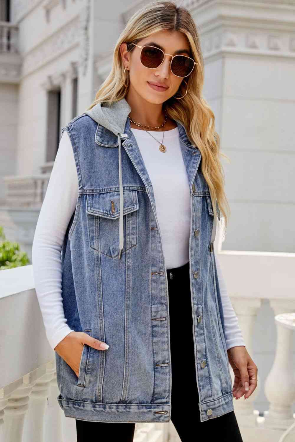 Stilla | Hættetrøje Uden Ærmer Denim Med Lommer