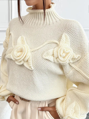 Stilla | Rullekrave strikbluse med blomster