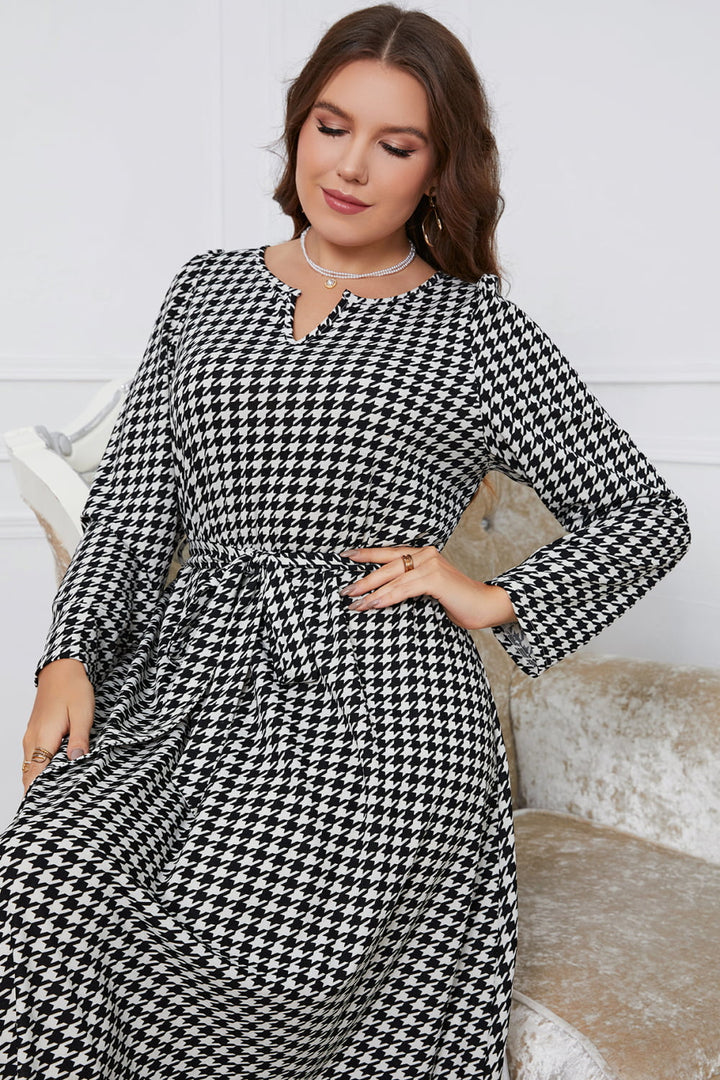 Stilla | Tøj Plus Size Notch Hals Houndstooth Bælte Maxi Kjole