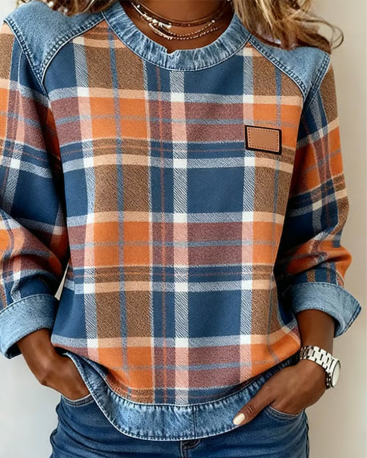 Stilla | Sweatshirt med ternet patchwork
