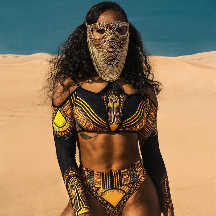 Dame Crop-Top Bikini med lange ærmer og innovativt mønster Skovae